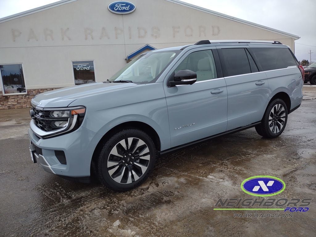 2025 Ford Expedition Max Platinum in Glacier Gray Metallic Tricoat — front three-quarter view