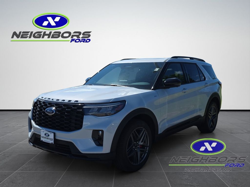 2026 Ford Explorer ST-Line in Space White Metallic — front three-quarter view